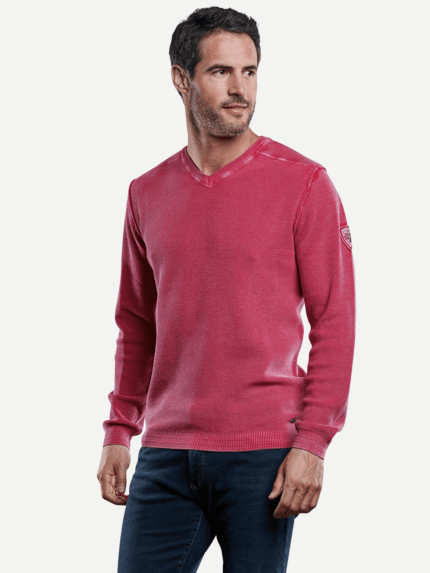 engbers Herren Baumwollpullover mit Rippstruktur in Violett 28949