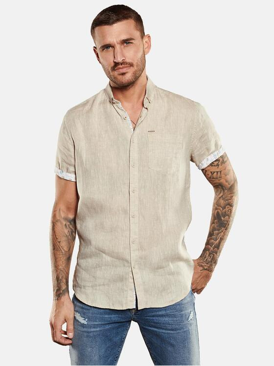 emilio adani Herren Kurzarm-Hemd aus Leinen Beige 34776