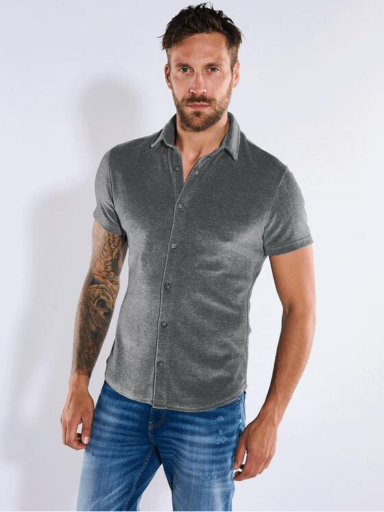 emilio adani Herren Kurzarm-Hemd slim fit Grau 36188