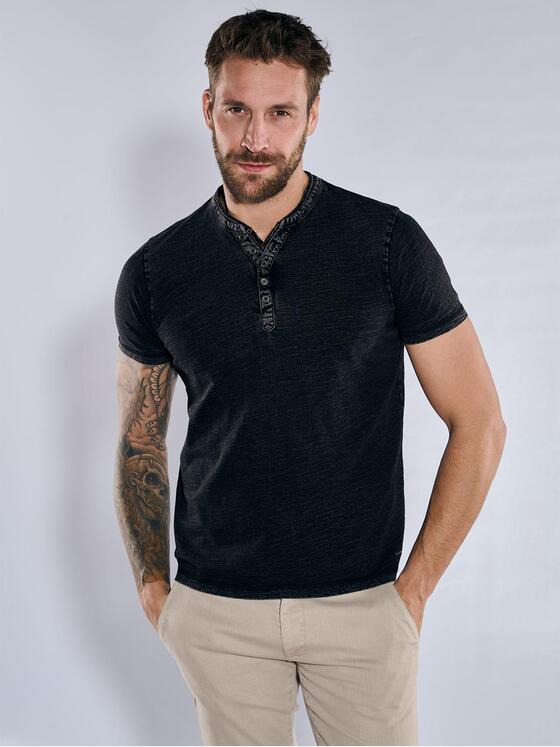 emilio adani Herren Henley-Shirt uni Schwarz 36785