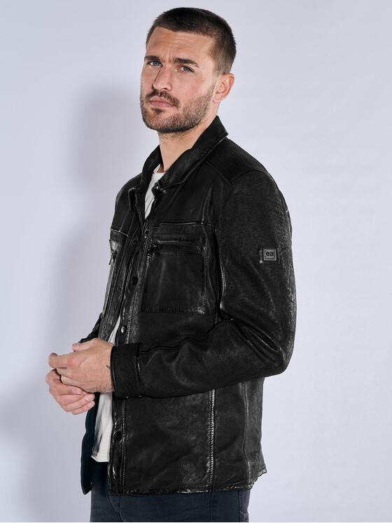 emilio adani Herren Lederjacke slim fit Schwarz 37171