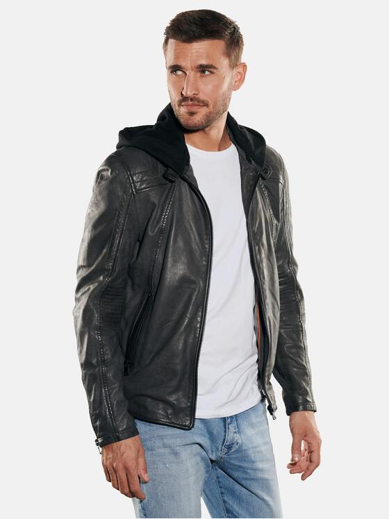 emilio adani Herren Lederjacke slim fit Grau 35204