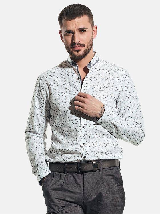 emilio adani Herren Langarmhemd mit außergewöhnlichem Druck Beige 31324