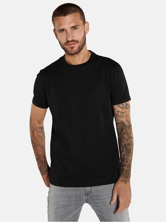 emilio adani Herren T-Shirt uni Schwarz 36146