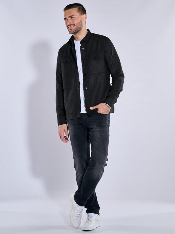 emilio adani Herren Overshirt in Suedeoptik uni Schwarz 37281