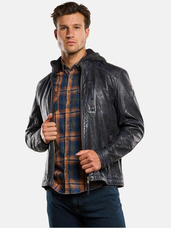 engbers Herren Lederjacke mit abnehmbarer Kapuze Grau 33550