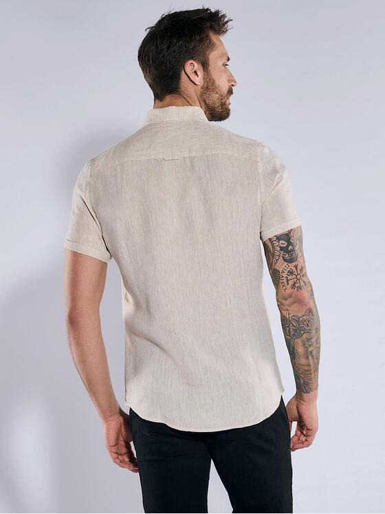 emilio adani Herren Kurzarm-Hemd aus Leinen Beige 36683