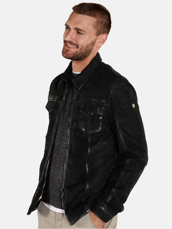 emilio adani Herren Lederjacke slim fit Schwarz 36012