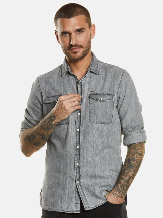 emilio adani Herren Langarm-Hemd aus Denim Grau 34467