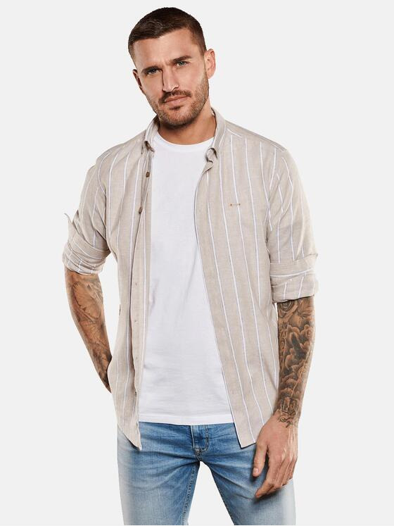 emilio adani Herren Langarm-Hemd mit Leinenanteil Beige 34969