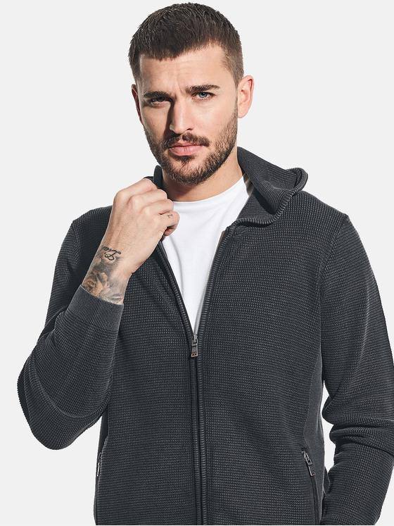 emilio adani Herren Strickcardigan mit Kapuze Schwarz 32072