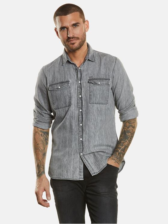 emilio adani Herren Langarm-Hemd aus Denim Grau 34467