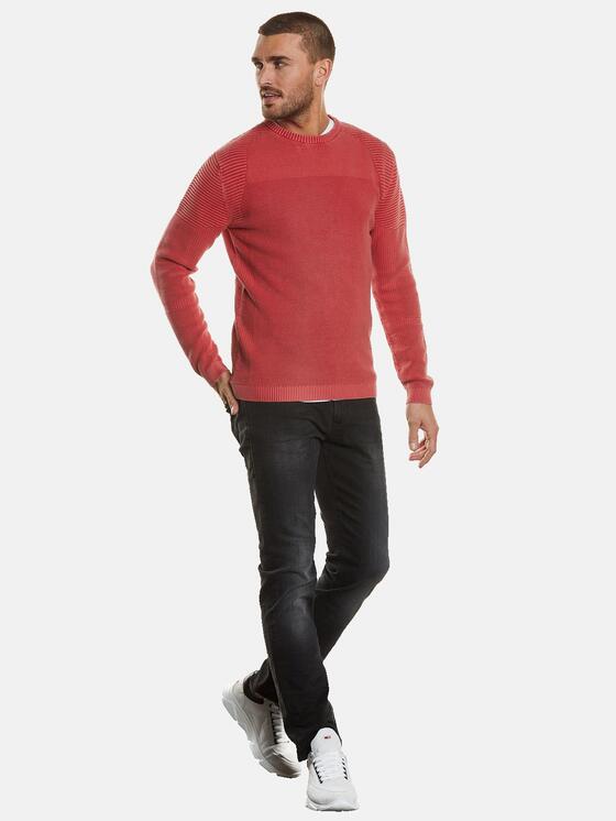 Emilio Adani Herren Pullover Dunkelorange - Strukturierter Rundhalspullover Aus Baumwolle