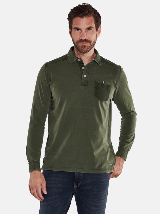 Herren engbers Langarm-Shirt mit Polokragen in Oliv kaufen 35681