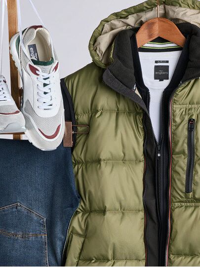 Männer Outfit Widerstandsfähige Steppweste Khaki-Style, Praktisch, Stylisc