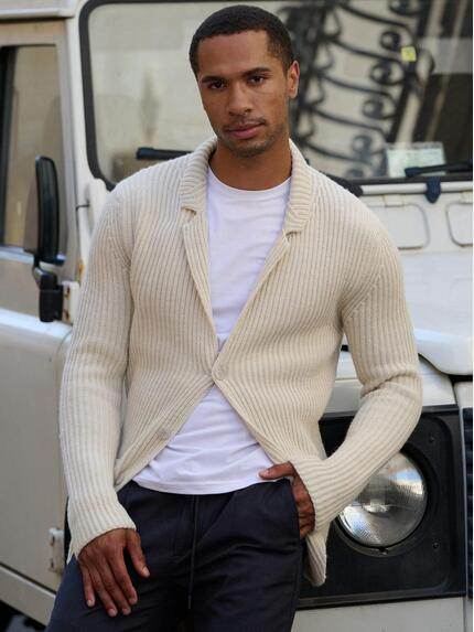 emilio adani Herren Stricksakko mit Rippstruktur Naturweiss 39626