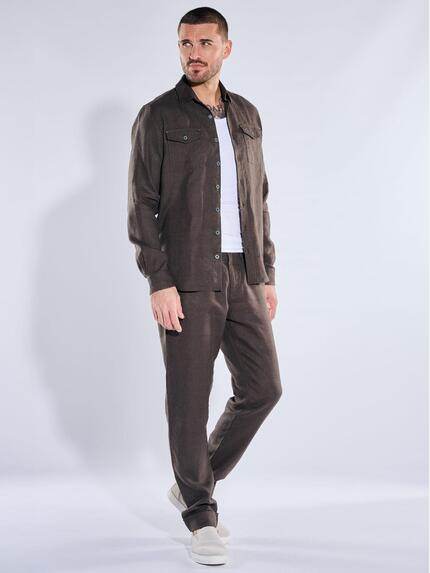 emilio adani Herren Hemd uni Dunkelbraun 40344