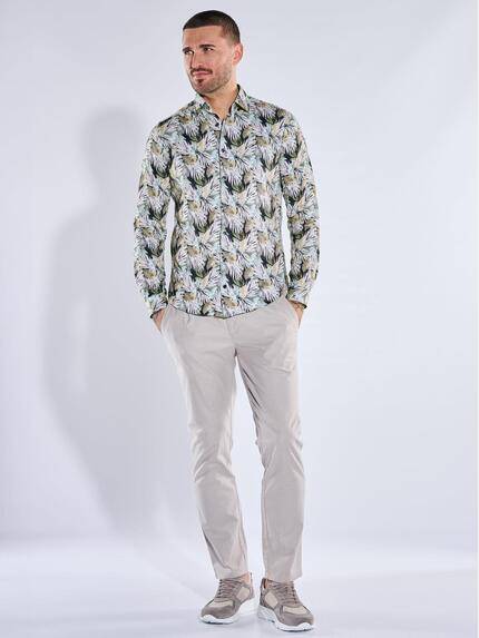 emilio adani Herren Jerseyhemd mit tropischem Print Beige 40566