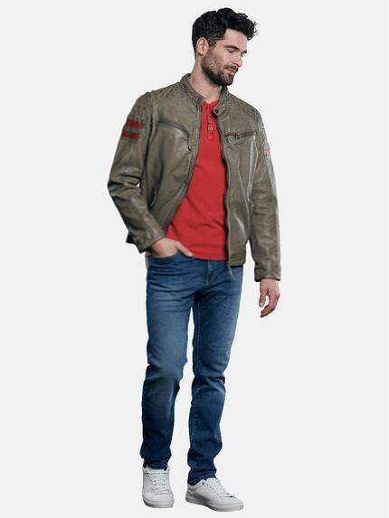 engbers Herren Lederjacke im Bikerstyle Grün 31033 engbers Herren Lederjacke im Bikerstyle Grün 31033