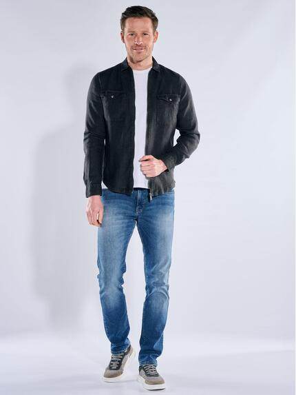 engbers Herren Leinen Overshirt mit Zipper Saphirblau 40212