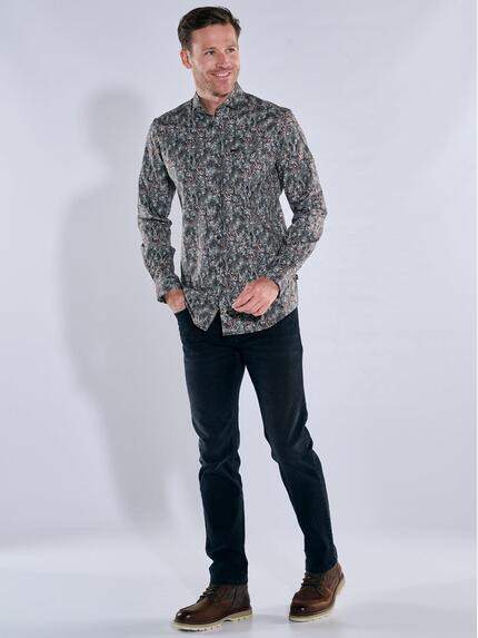 engbers Herren Langarm-Hemd gemustert Oliv 39326