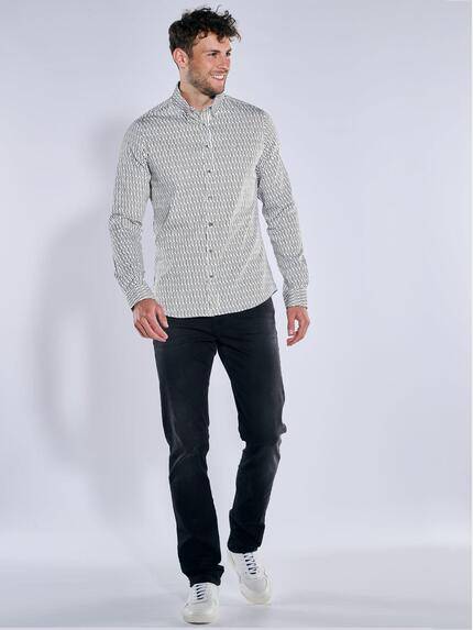 emilio adani Herren Langarm-Hemd gemustert Naturweiss 39206