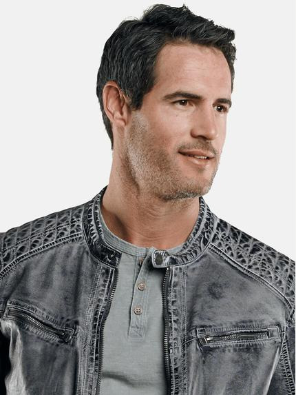 engbers Herren Rustikale Lederjacke Dunkelgrau 29089