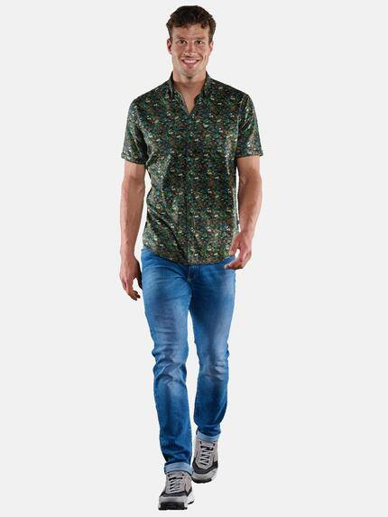 engbers Herren Kurzarm-Hemd mit Floralprint Oliv 33442