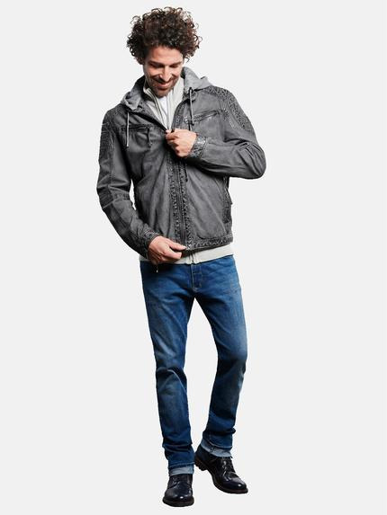 engbers Herren Lederjacke mit Sweat-Kapuze Grau 32591