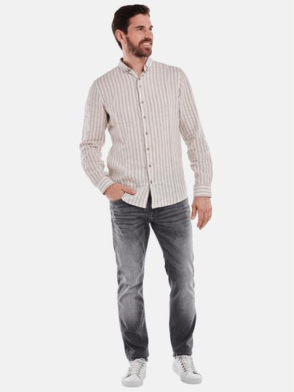 ENGBERS GERMANY Herren Langarmhemd aus Leinen Braunbeige 34781