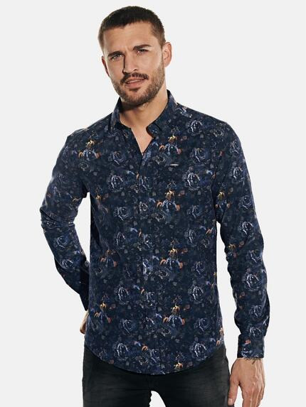 emilio adani Cord-Hemd mit All-Over-Print Saphirblau