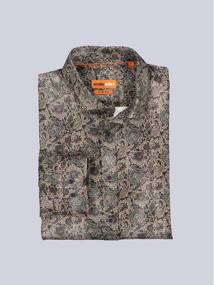 emilio adani Herren Jerseyhemd mit Paisley-Muster Braun 40938