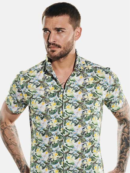 emilio adani Herren Modisches Halbarmhemd mit Tropical Print Gelb 31560 emilio adani Herren Modisches Halbarmhemd mit Tropical Print Gelb 31560
