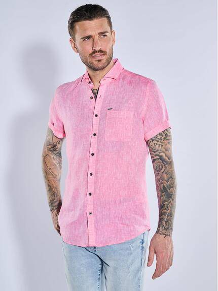 emilio adani Kurzarm-Hemd aus Leinen Magenta