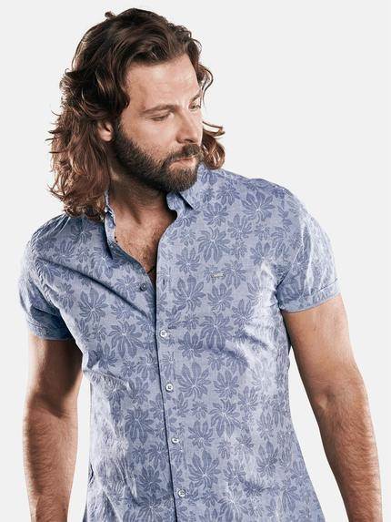 emilio adani Herren Baumwollhemd mit gewebtem Floralmuster Blau 29432 emilio adani Herren Baumwollhemd mit gewebtem Floralmuster Blau 29432