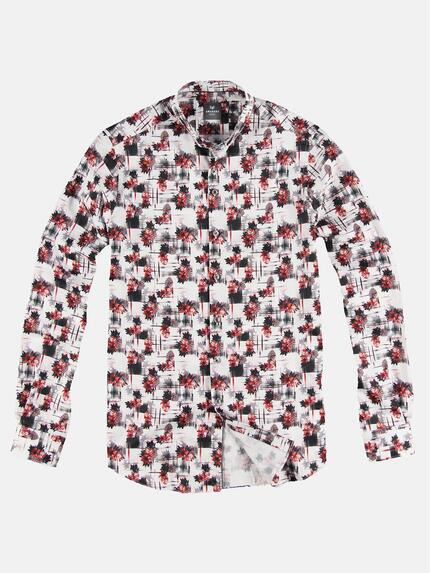 ENGBERS GERMANY Herren Stretch Hemd mit floralem All-Over-Print Dunkelrot 31518