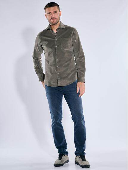 emilio adani Herren Langarm-Hemd aus Babycord Oliv 39483