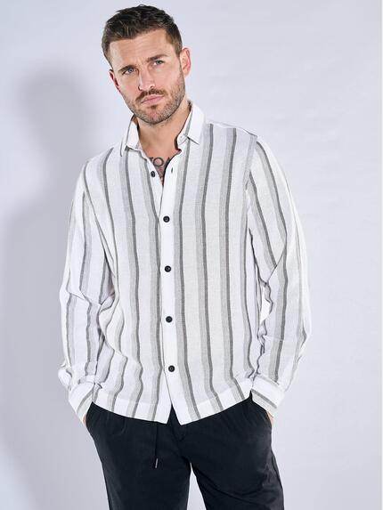 emilio adani Herren Overshirt gestreift Beige 38347