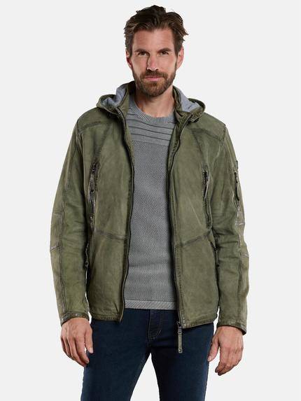 engbers Lederjacke mit abnehmbarer Kapuze Khaki
