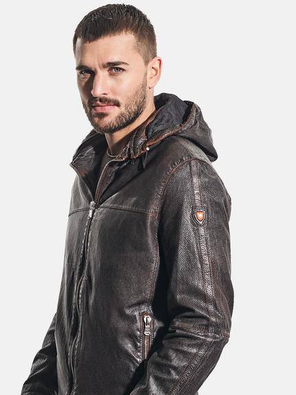 emilio adani Herren Derbe Lederjacke mit abnehmbarer Kapuze Braun 31057 emilio adani Herren Derbe Lederjacke mit abnehmbarer Kapuze Braun 31057