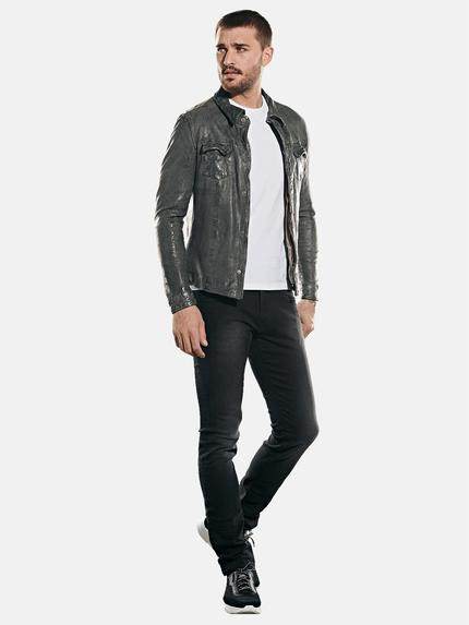 emilio adani Herren Lederhemd im used-Look Grau 31763 emilio adani Herren Lederhemd im used-Look Grau 31763