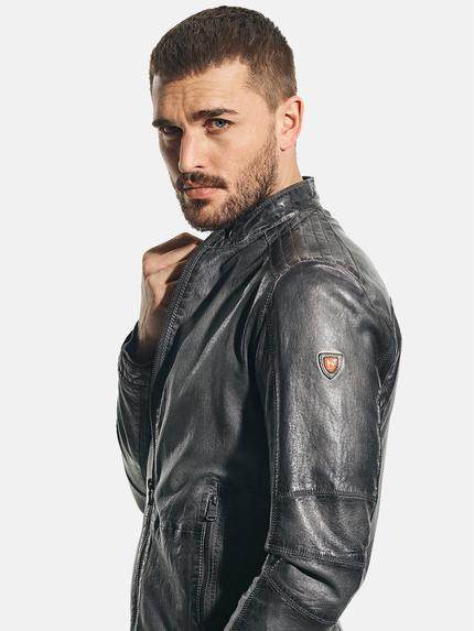 emilio adani Herren Rustikale Lederjacke im Bikerstyle Grau 31045