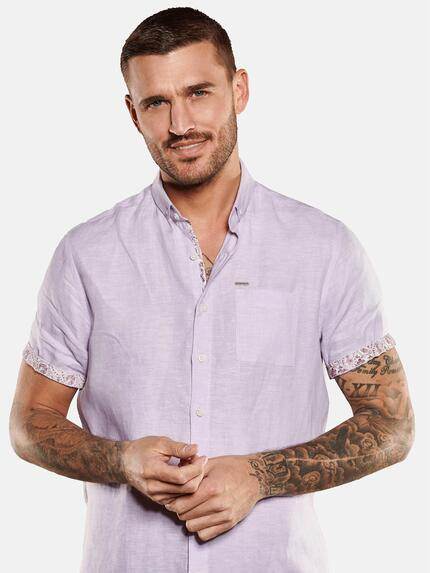 emilio adani Herren Kurzarm-Hemd aus Leinen Violett 34774 emilio adani Herren Kurzarm-Hemd aus Leinen Violett 34774