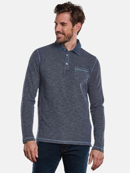 engbers Langarm-Shirt Polokragen Mittelblau