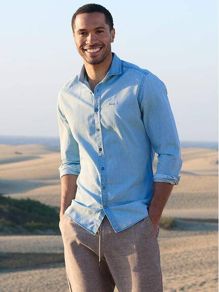 emilio adani Herren Hemd aus Soft-Denim Hellblau 40662