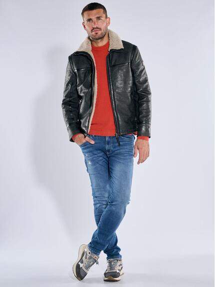 emilio adani Herren Lederjacke mit Umlegekragen Grau 39276 emilio adani Herren Lederjacke mit Umlegekragen Grau 39276