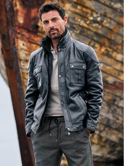 engbers Herren Lederjacke mit heraustrennbarem Inlet Schwarz 39275