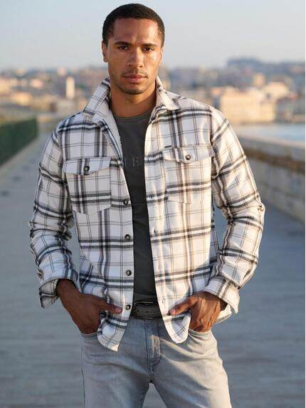 emilio adani Herren Overshirt kariert Naturweiss 39119