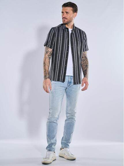 emilio adani Herren Kurzarm-Hemd gestreift Blau 38995 emilio adani Herren Kurzarm-Hemd gestreift Blau 38995