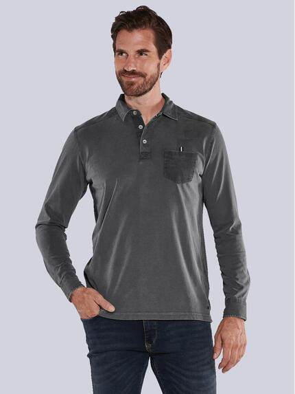 engbers Langarm-Shirt mit Polokragen Grau